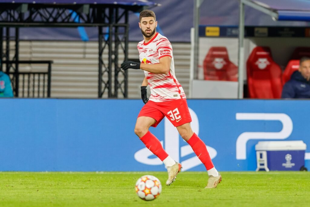 oško Gvardiol defending in a Croatia match.
