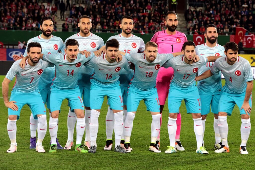 Türkiye national team players pose before a FIFA World Cup 2026 match.