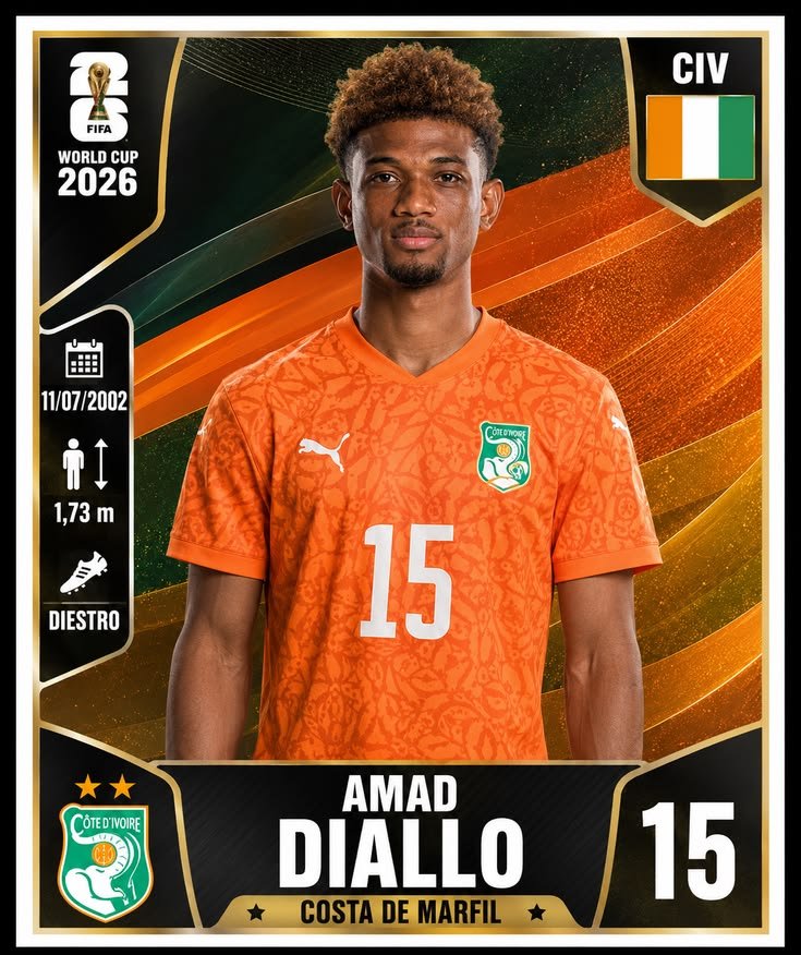 Amad Diallo dribbling during a match for the Ivory Coast national football team.