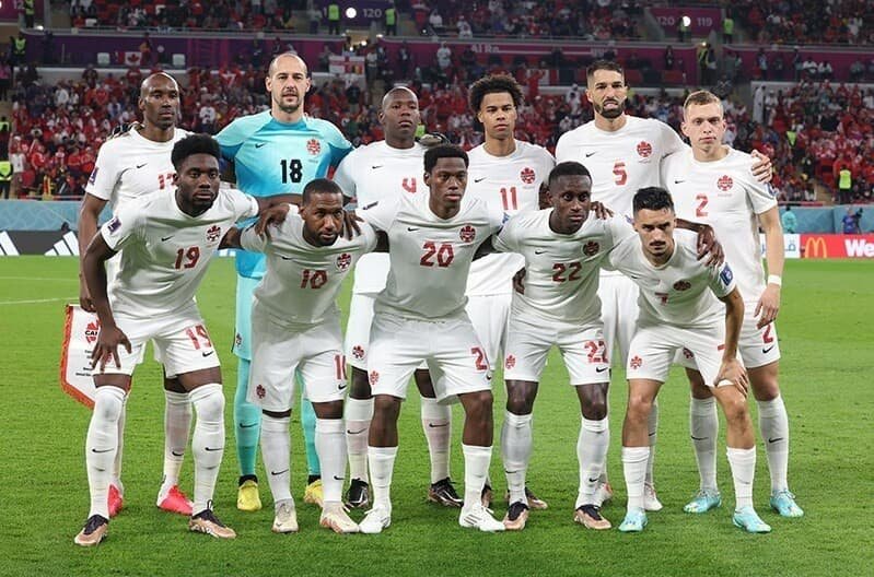 Canada national football team players pose before an international match.