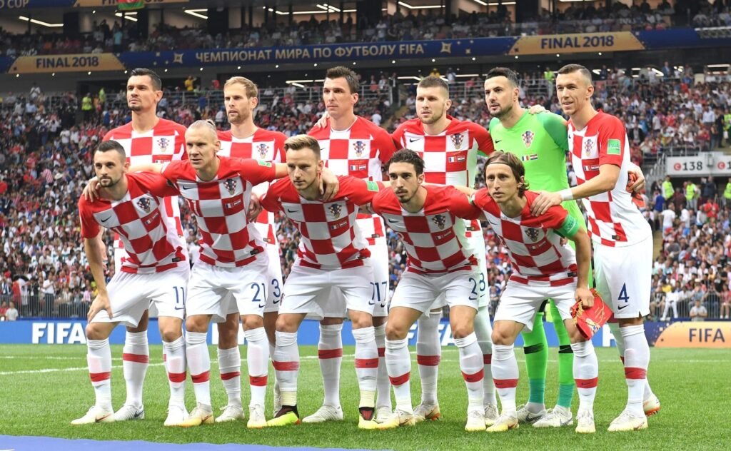Croatia national football team players line up before an international match.