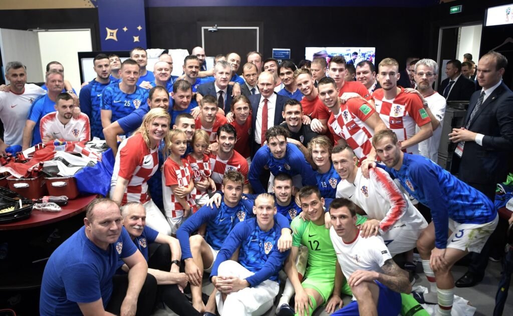 Croatia players celebrating reaching the World Cup final in 2018.