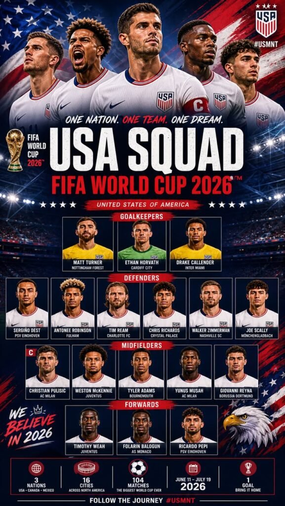 USA FIFA World Cup 2026 squad players before the tournament