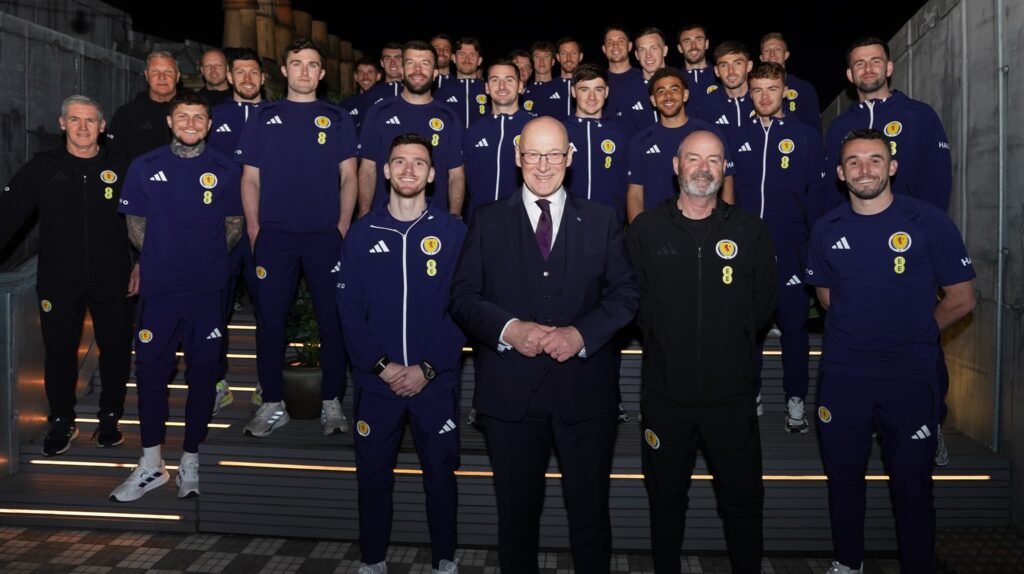 Scotland national football team players before a match