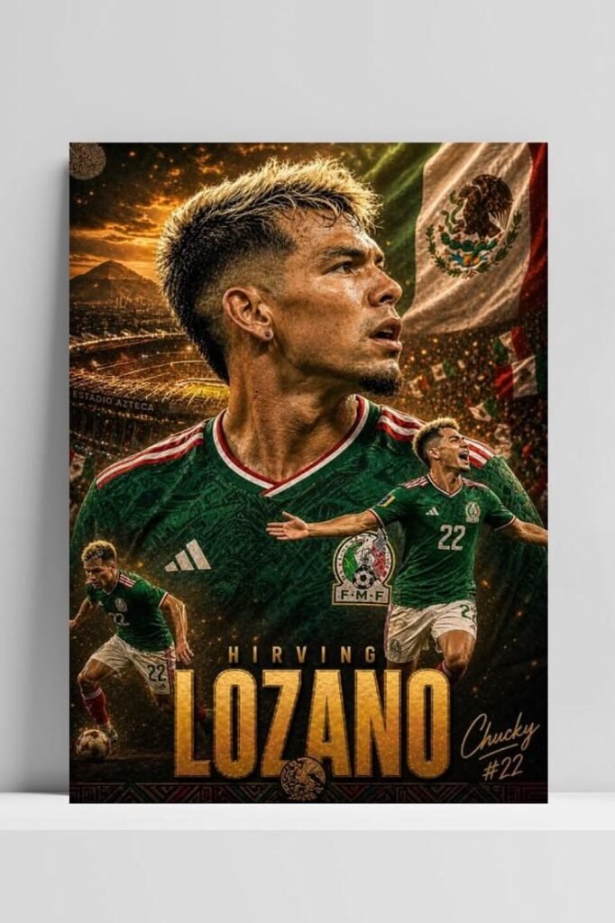Hirving Lozano dribbling past defenders for the Mexico national football team.