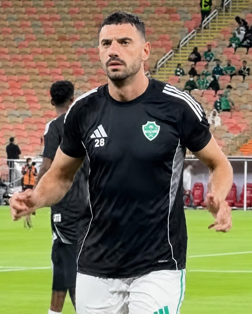 Merih Demiral challenges for the ball in defense.