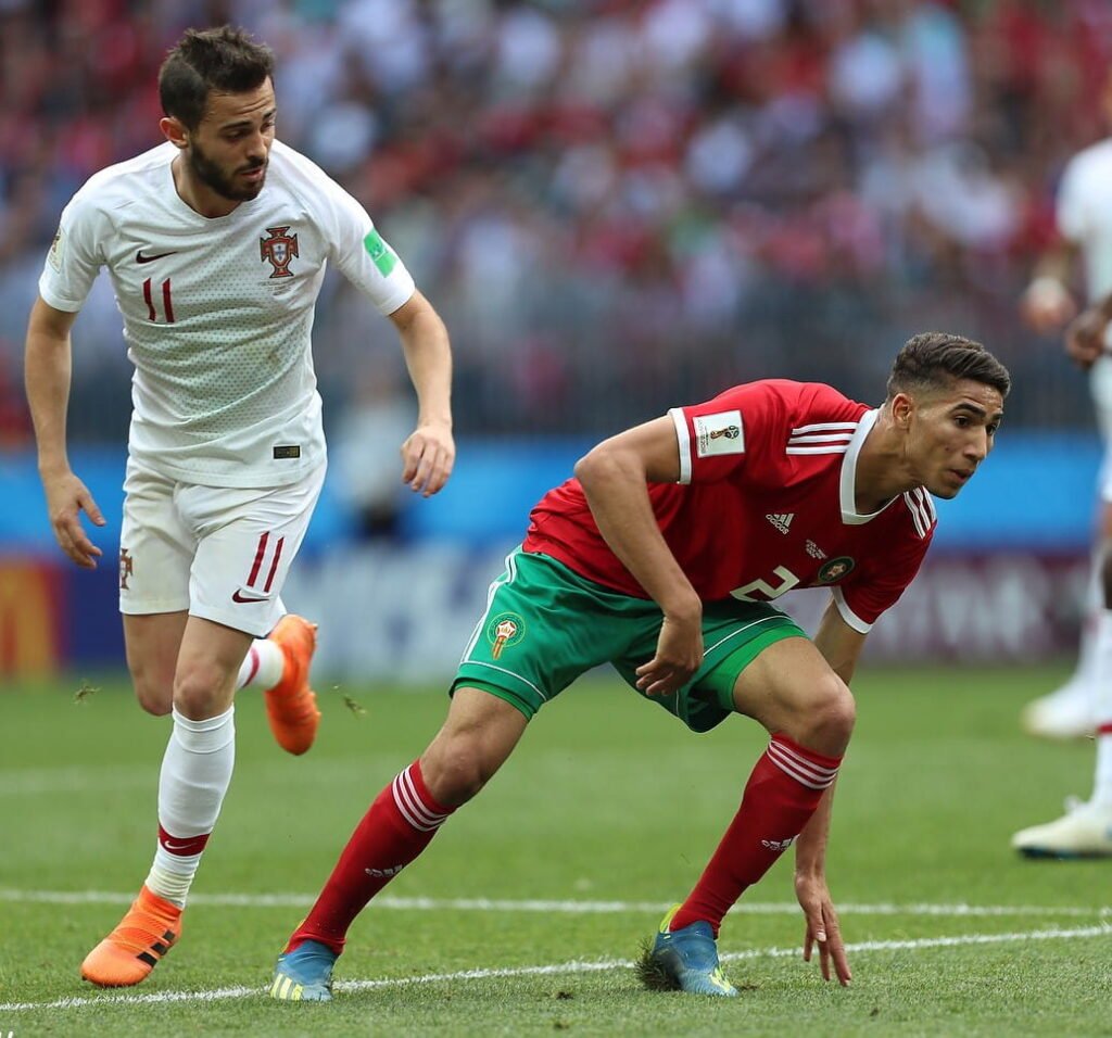 Achraf Hakimi defending for Morocco