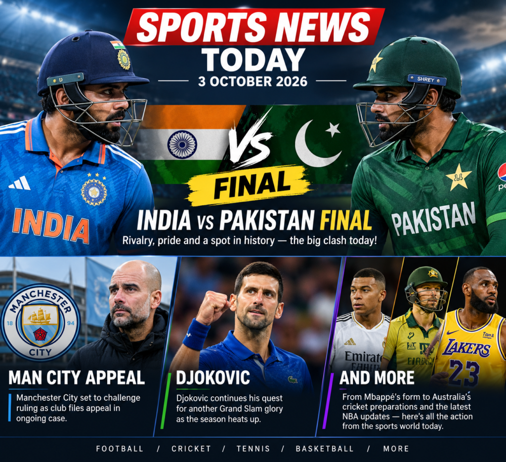 India vs Pakistan final with Manchester City appeal and Novak Djokovic sports news